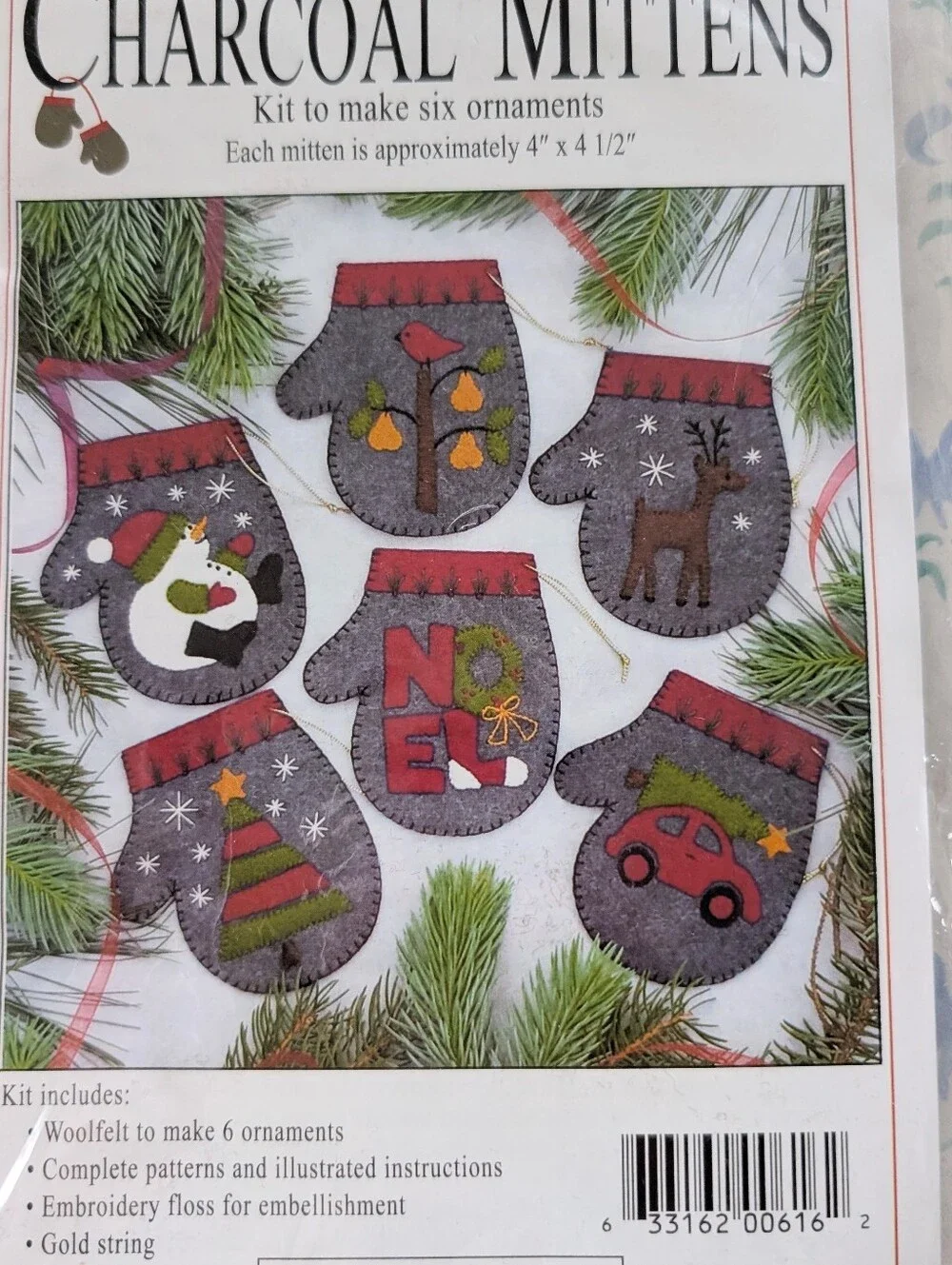 Rachel's of Greenfield Charcoal Mittens Felt Ornament Kit NEW Christmas Wool DIY
